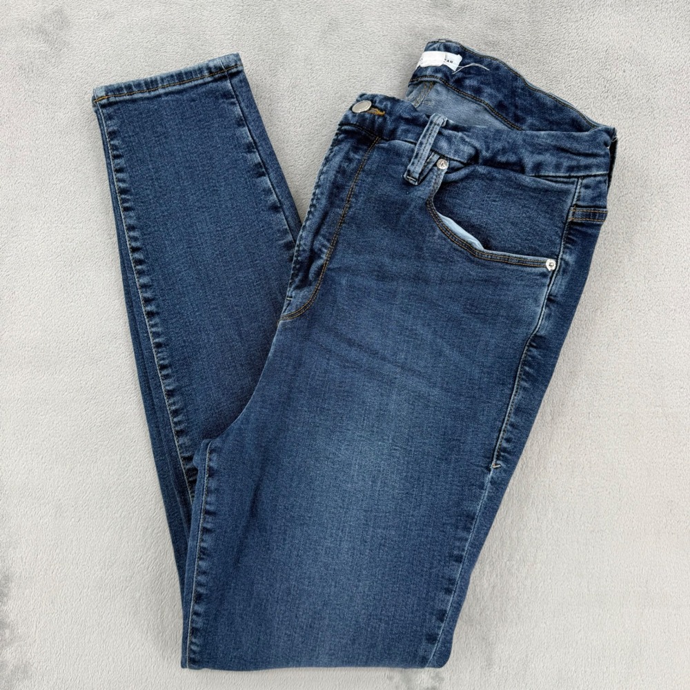 Good American Womens 16 High Rise Skinny Jeans Medium Wash Blue Organic Cotton